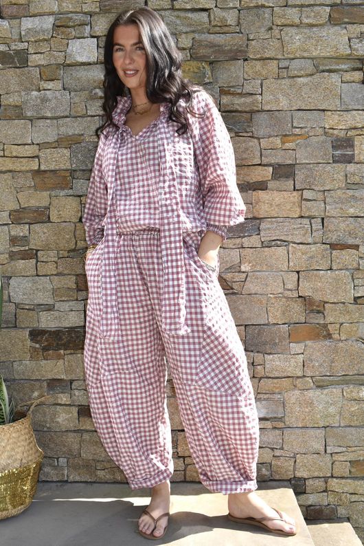 Nonni Gingham Classic Barrel Pant Indian Pink